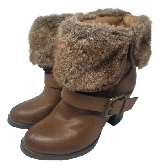 Just Fab McKinley Ankle High Womens Faux Fur Boots. Brown. Size 6. - Picture 1 of 14